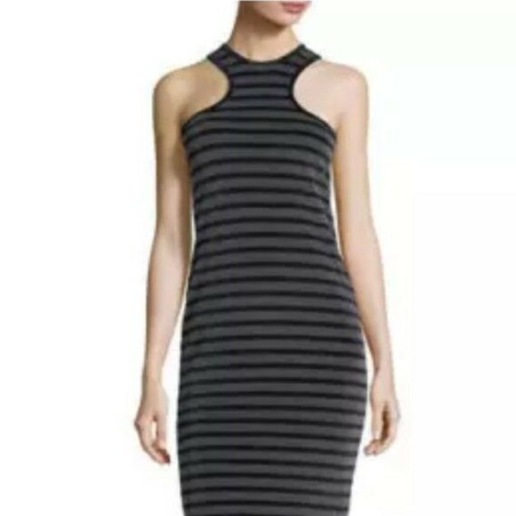 NWT $250 T BY ALEXANDER WANG Dress Striped Velour Racerback Cut Out Sz M - Picture 1 of 2